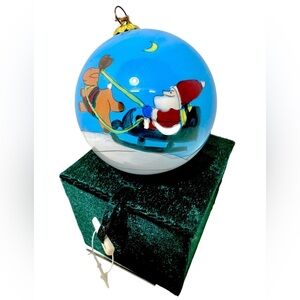 Christmas House Hand Painted Blown Glass Santa & Reindeer Ornament In Velvet Box